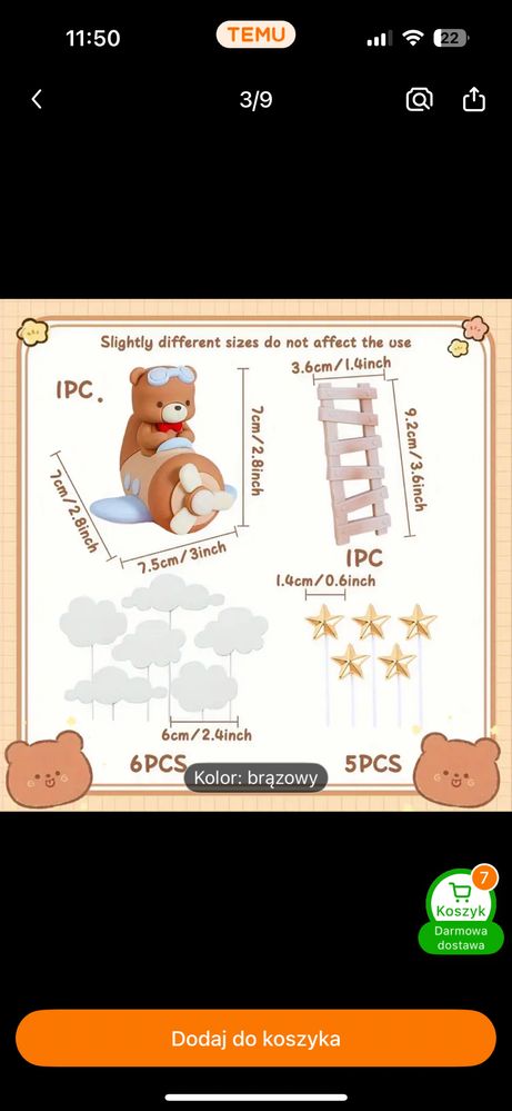 Dekoracja tortu miś samolot chrzest roczek dla chłopca babyshower