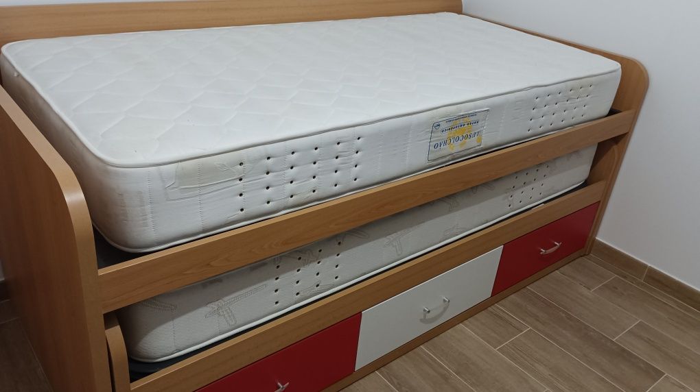 Cama individual dupla + 3 gavetas