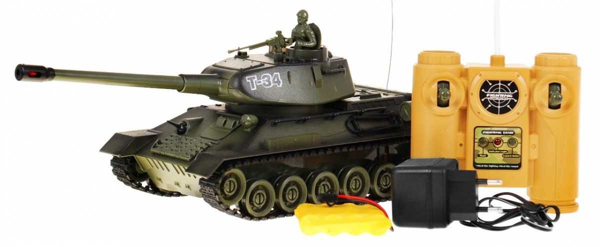 Zdalnie sterowany czołg T-34 dla dzieci 3+ Zielony model Strzelający