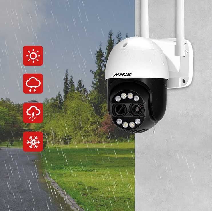 Беспроводная уличная бинокулярная WiFi камера PTZ  8mp ASECAM