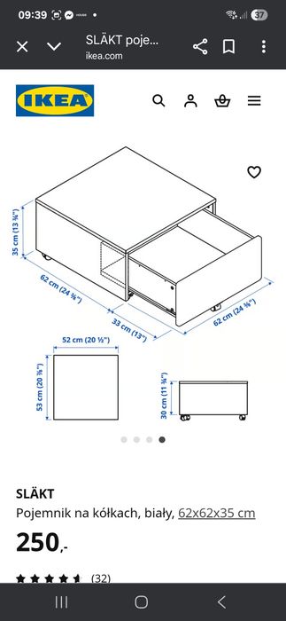 ŁÓŻKO IKEA SLAKT 90×200 cm rama łóżka i 2 pojemniki do przechowywania
