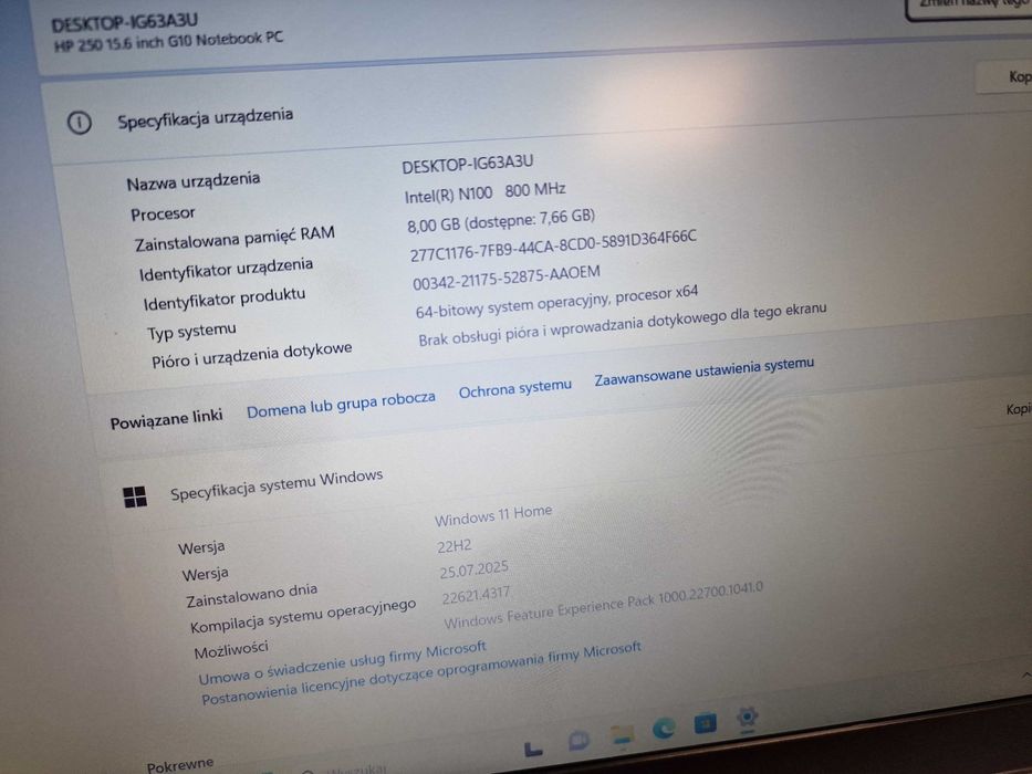 HP 250 G10/ Intel N100 800 MHz/ 8GB/ 512GB/ W11 Home/ 15.6" FHD Grad A