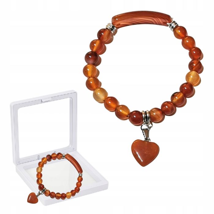 Bransoletka Pomarańczowa Na Gumce Z Uroczą Zawieszką W Kształcie Serca