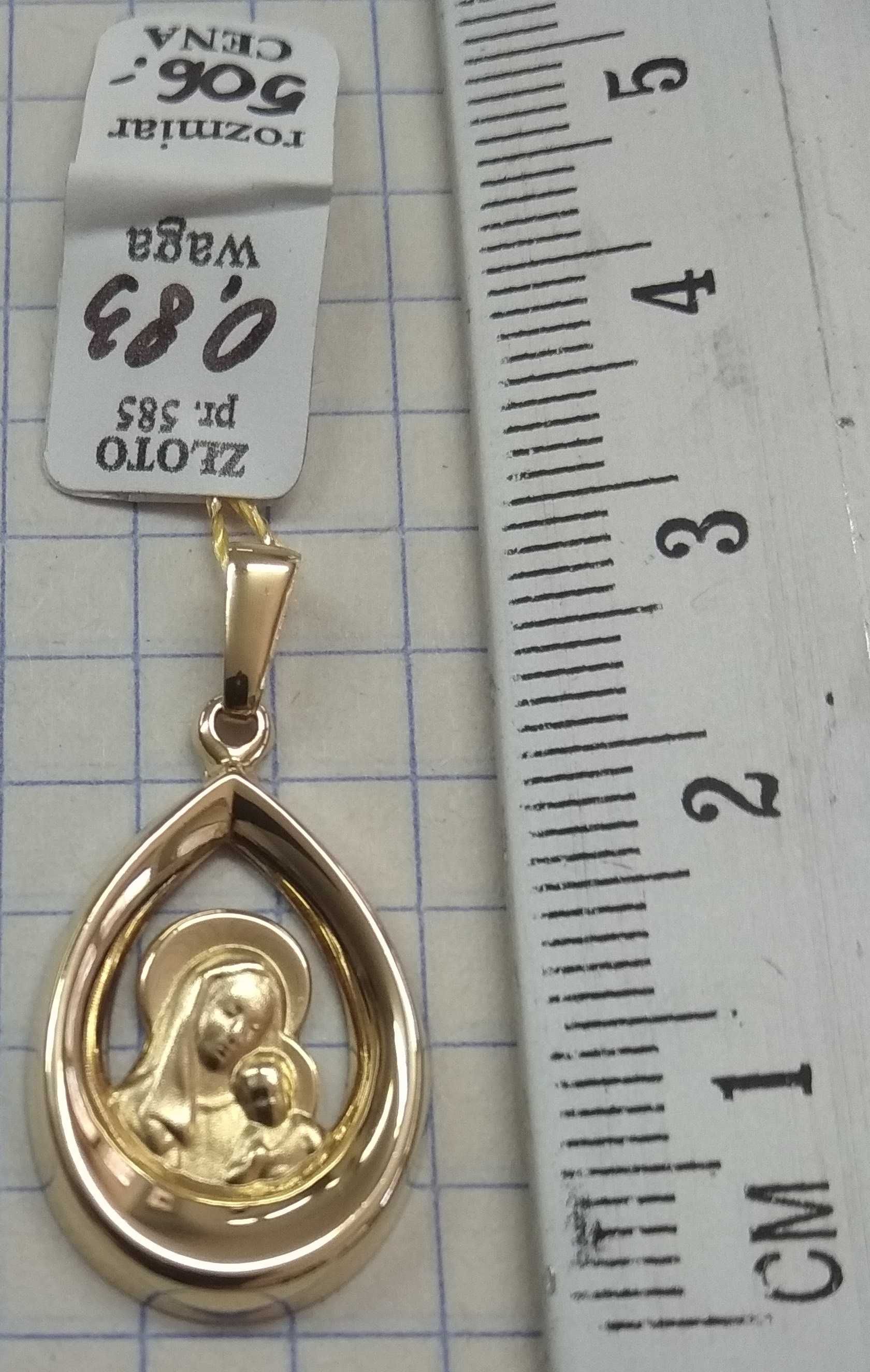 Medalik Łza Maryja z Dzieciątkiem Złoto 585 14 karat NOWE