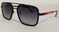 PRADA_męskie czarne okulary przeciwsłoneczne z czerwonym logo NOWE