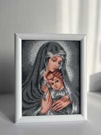 Образ з бісеру Мадонна з немовлям в сріблі