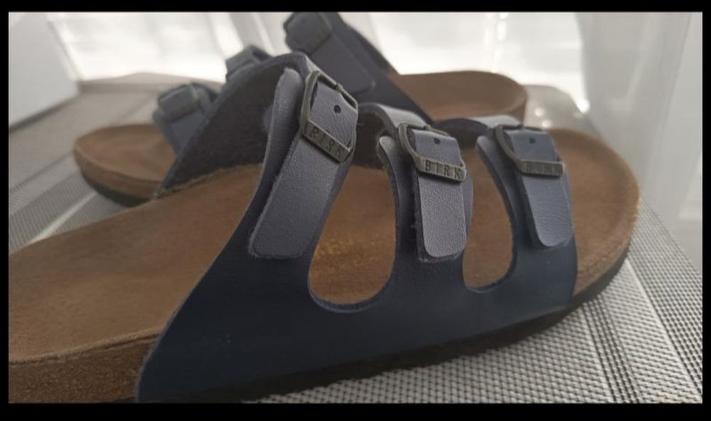 Биркенштоки шкіряні шльопанці шльопки Birkenstock Florida 38 сині