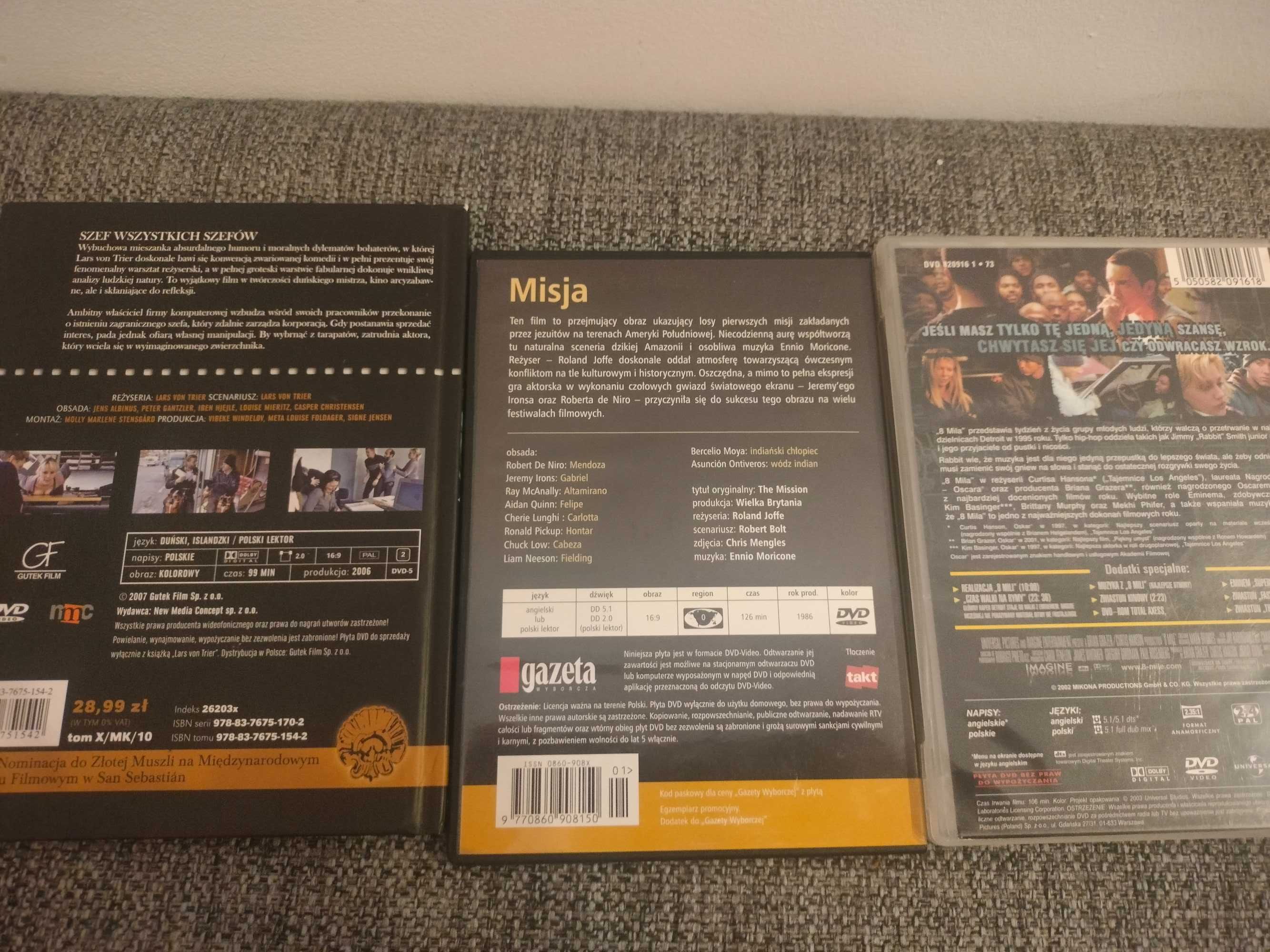 3 filmy DVD. "Misja", "8 Mila", "Szef wszystkich szefów
