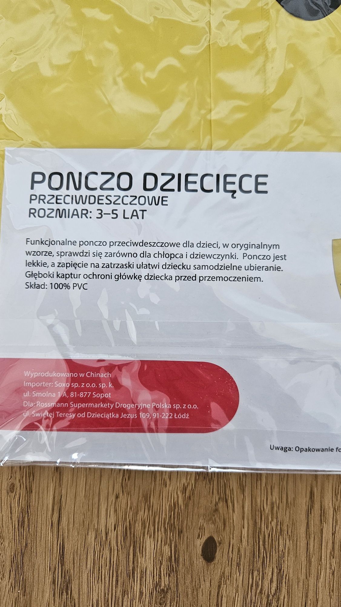 Ponczo dziecięce przeciwdeszczowe 3-5 lat NOWE