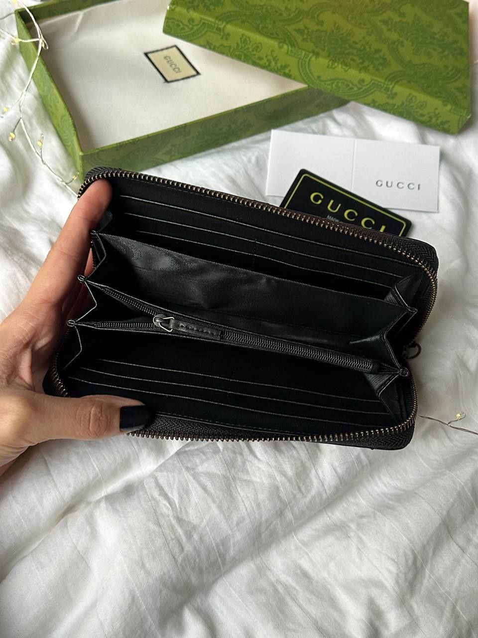 Жіночий шкіряний гаманець Gucci Marmont Zipped Long Wallet Black