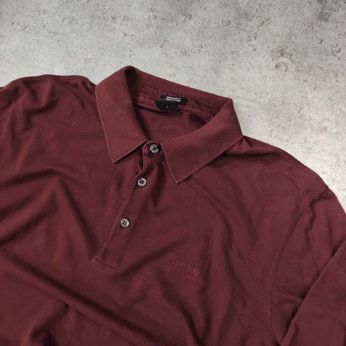 MĘSKA Koszulka Polo Długi Rękaw Longsleeve Bordo Hugo Boss Bawełna