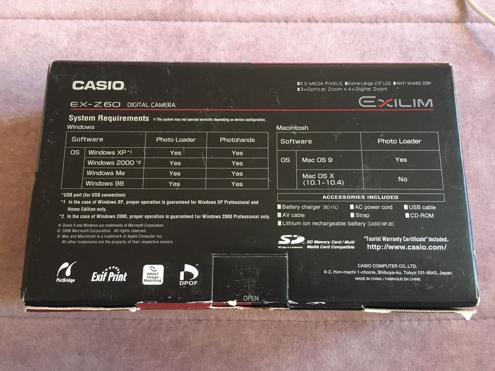 Pudełko akcesoria do aparatu Casio Exlim EX-Z60 ładowarka instrukcja