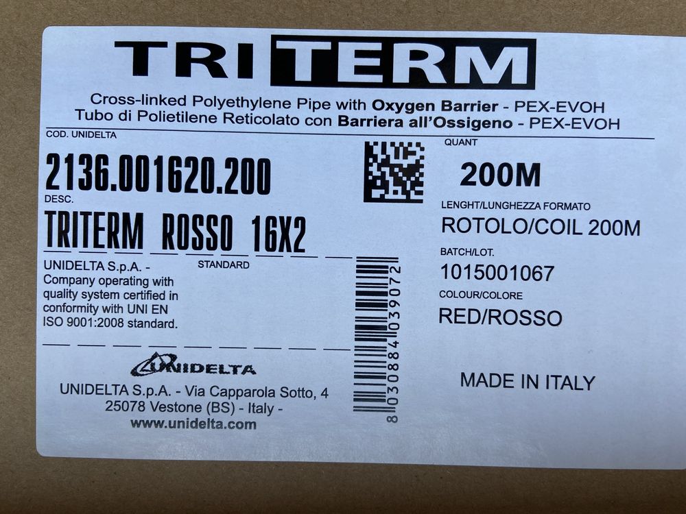 Труба для теплої підлоги Unidelta Triterm Rosso Pex/EVOH 16x2