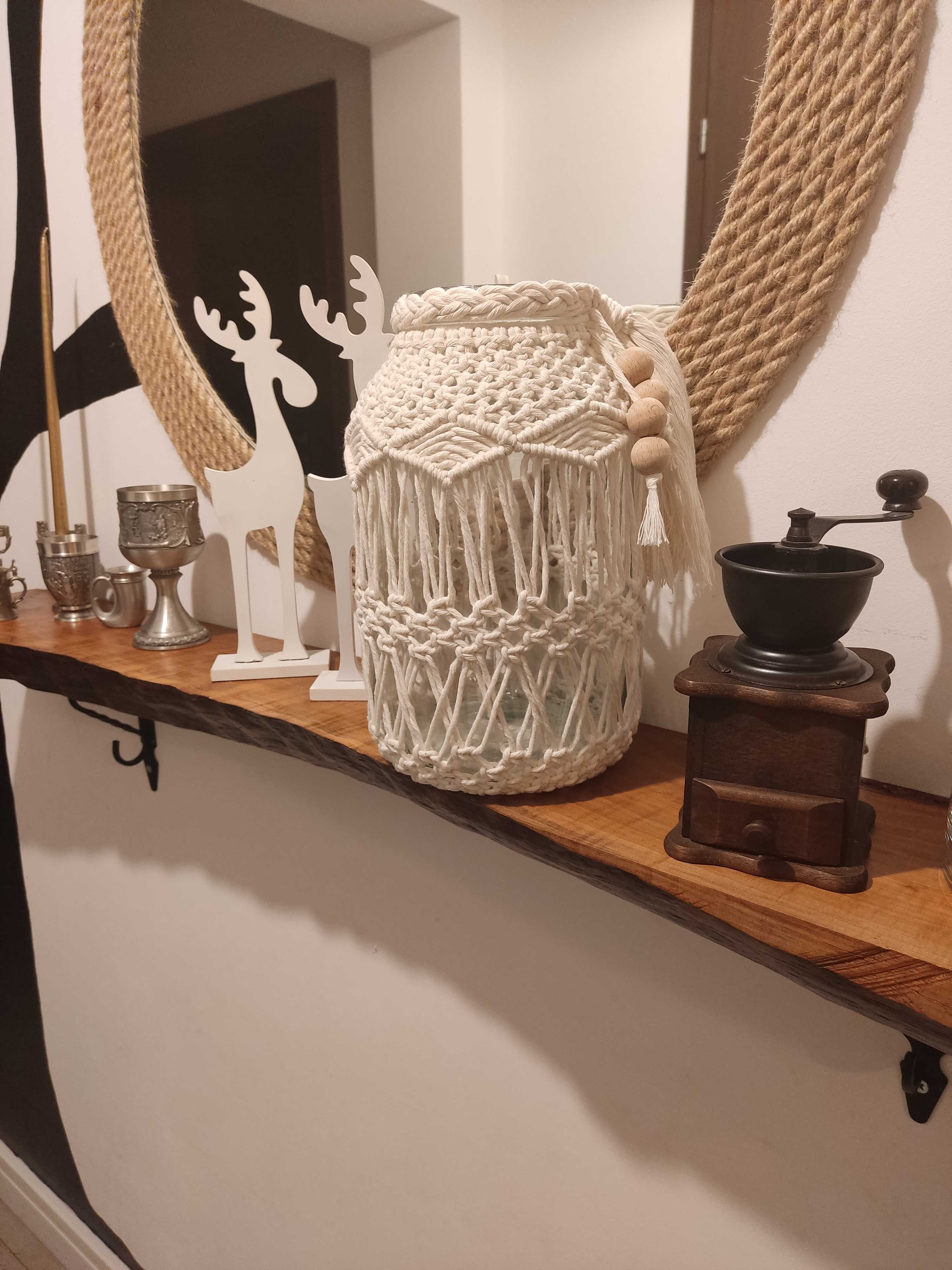 Duży makramowy lampion w stylu Boho - kolor naturalny