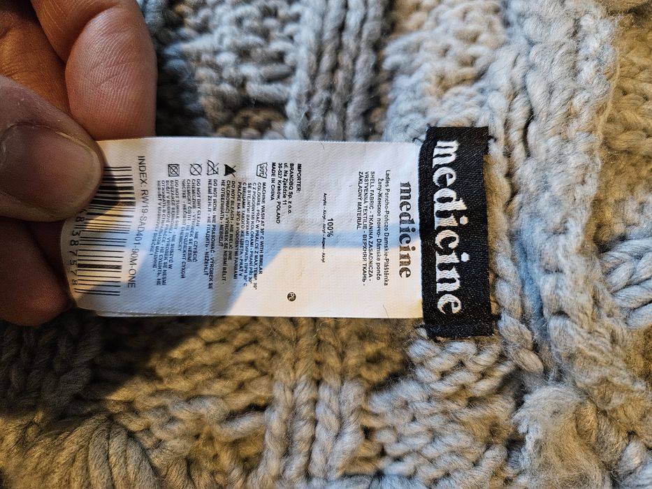 Poncho Medicine kolor szary rozmiar uniwersalny