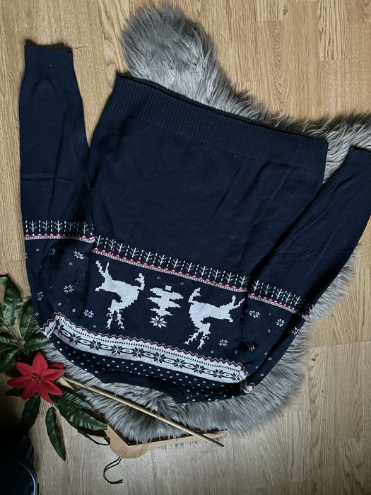 H&M sweterek świąteczny granatowy z wełną na święta
