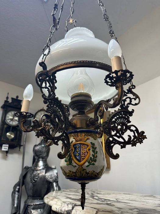 Антикварна голандська люстра бронза порцеляна 7458