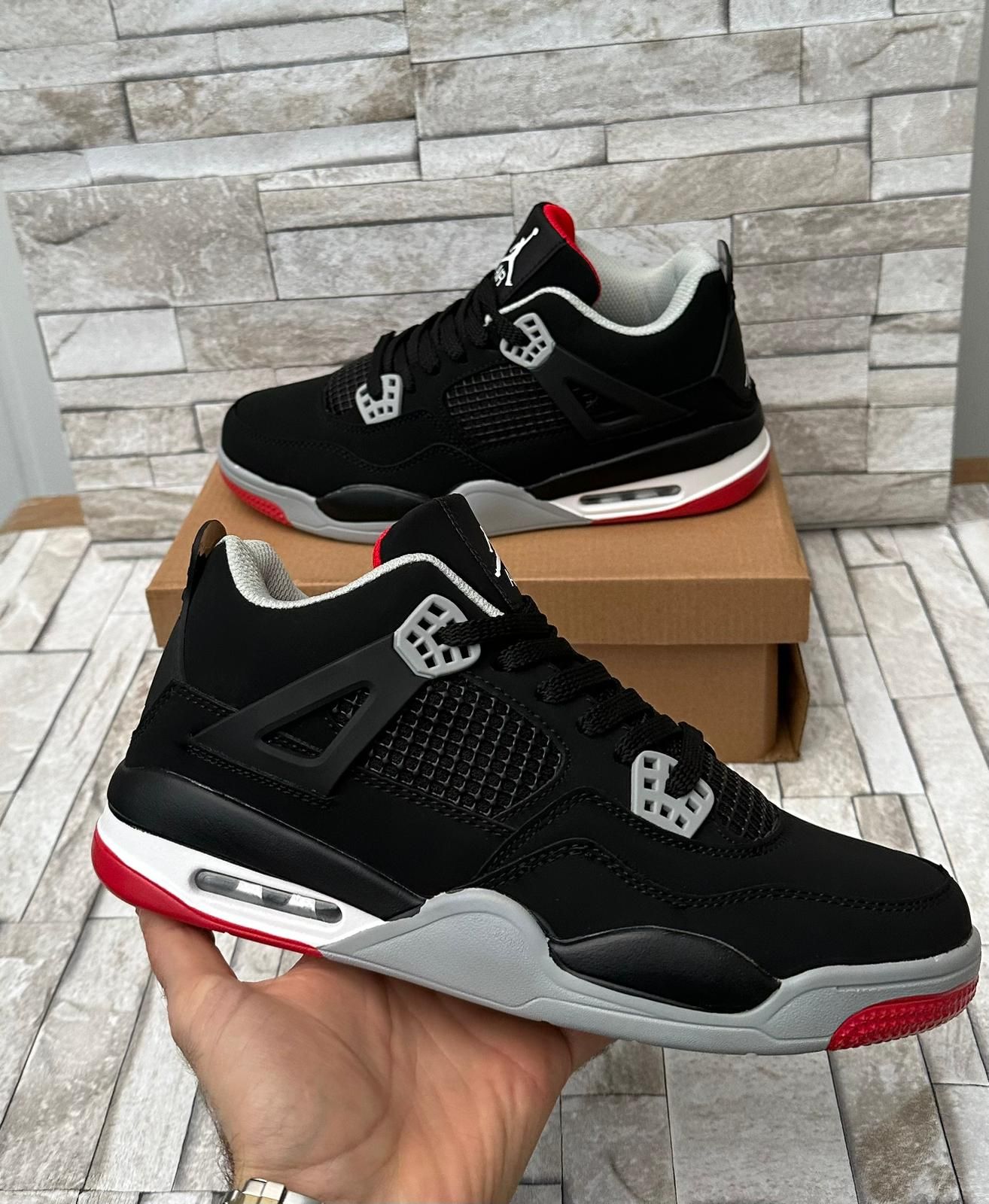 Nowe Air Jordan 4 black grey sneakersy dla chłopaka obuwie retro 45,5