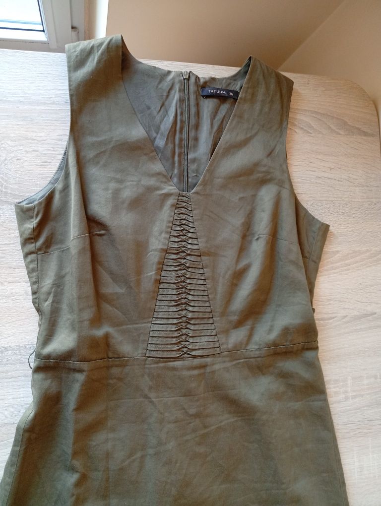 Sukienka bawełniana khaki na podszewce, Tatuum, rozmiar S