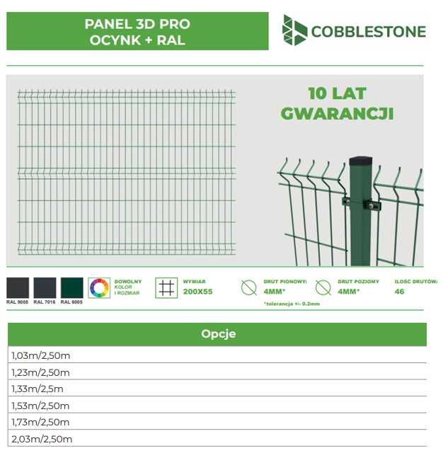 Ogrodzenie panelowe3Dkomplet 1,03/2,5m słupek panel podmurówka cenaHIT