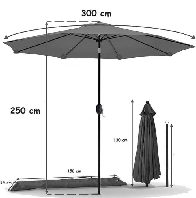 Parasol ogrodowy DUŻY składany łamany regulowany MOCNY korbka 300 cm