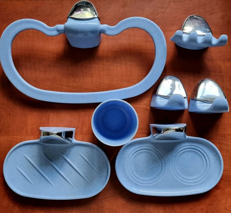 Набор комплект в ванную пластик голубой 7 предметов