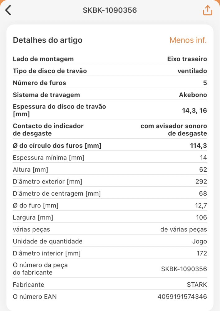 Travões de Disco traseiro (Ventilados)