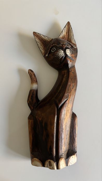Kot drewniany ozdoba dekoracja brazowt