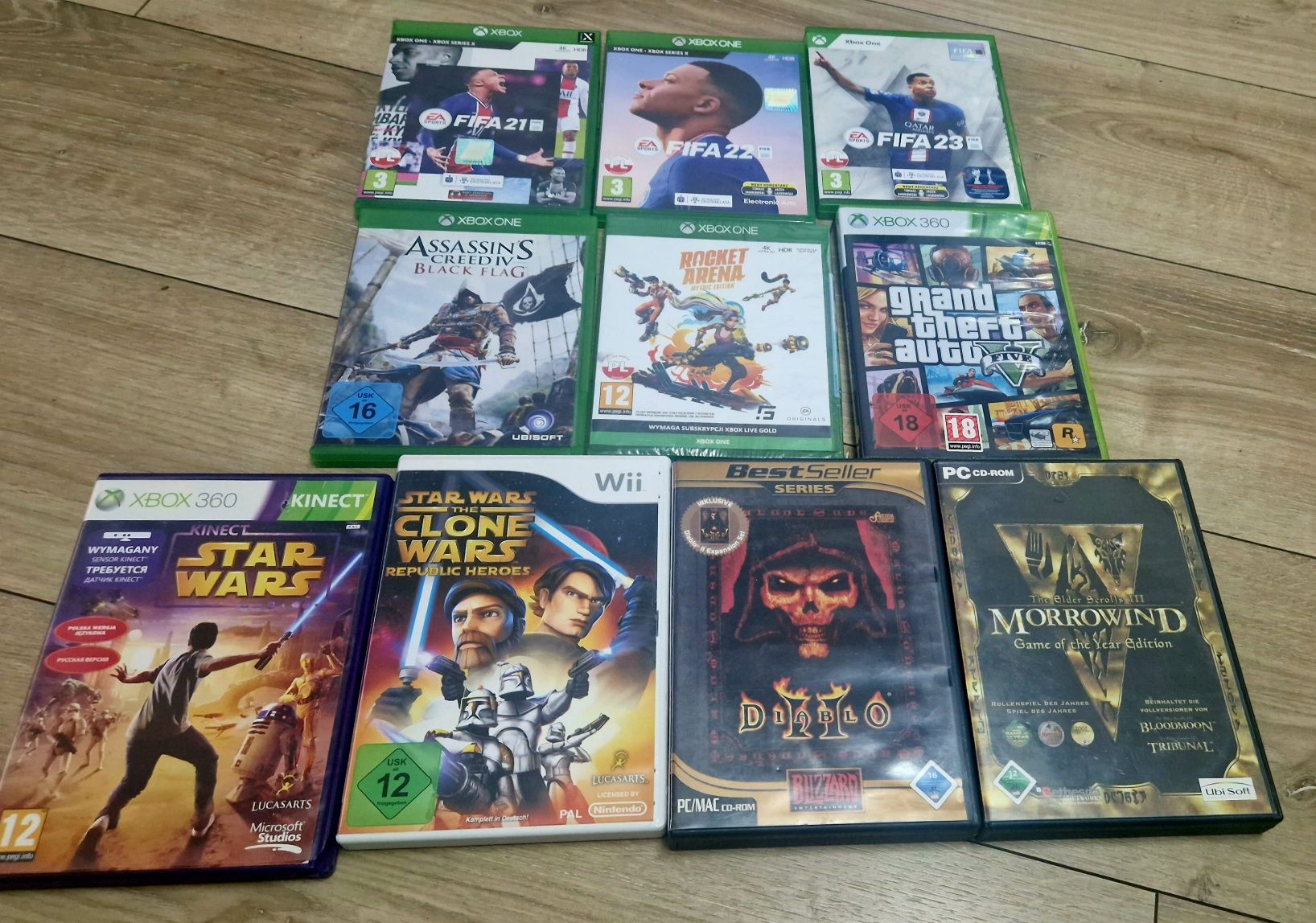 Gry xbox, wii : Diablo II, Morrowind, Fifa, GTA, star wars