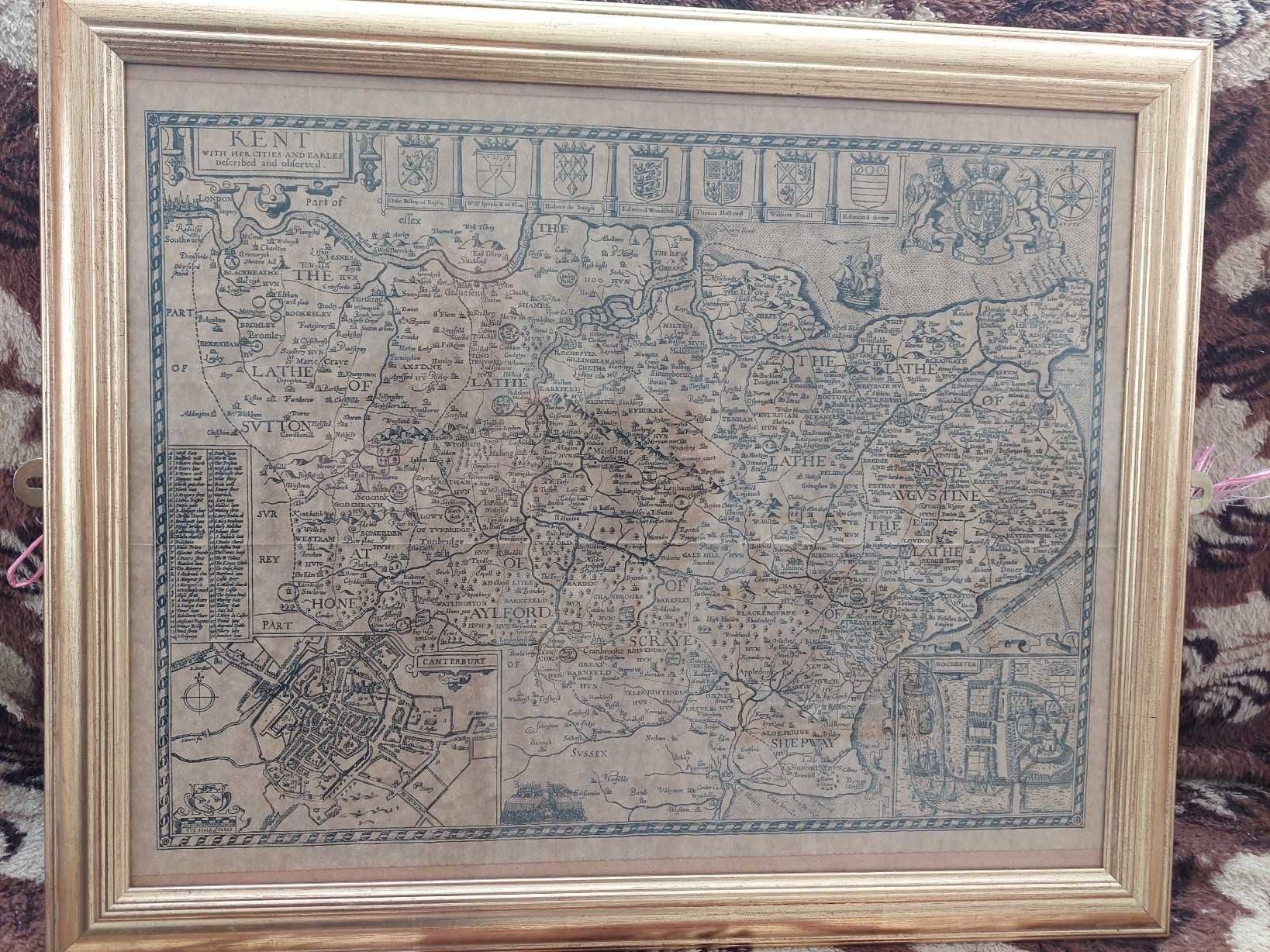 Карта графства Кент.Сзади надпись ручкой  1616 Джон Спид.