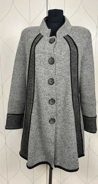 Druby ciepły długi sweter damski kardigan szary czarny elegancki M L