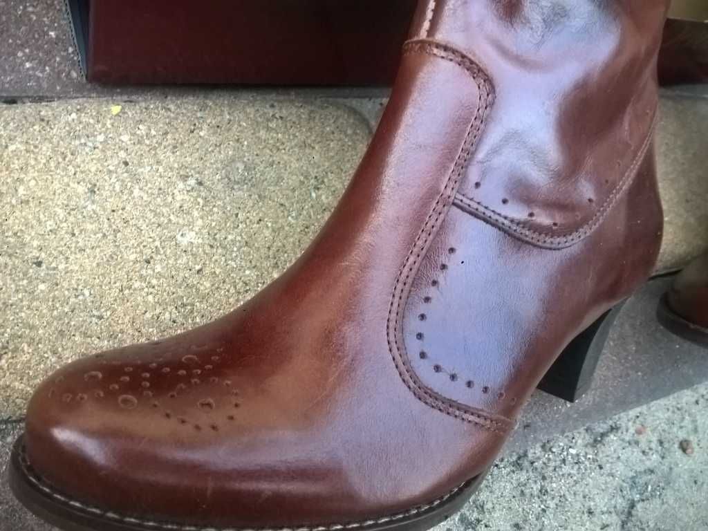 NOWE Buty-Kozaki OFICERKI Damskie38 Natural skóra100% BRĄZ I-Klasa Gw6