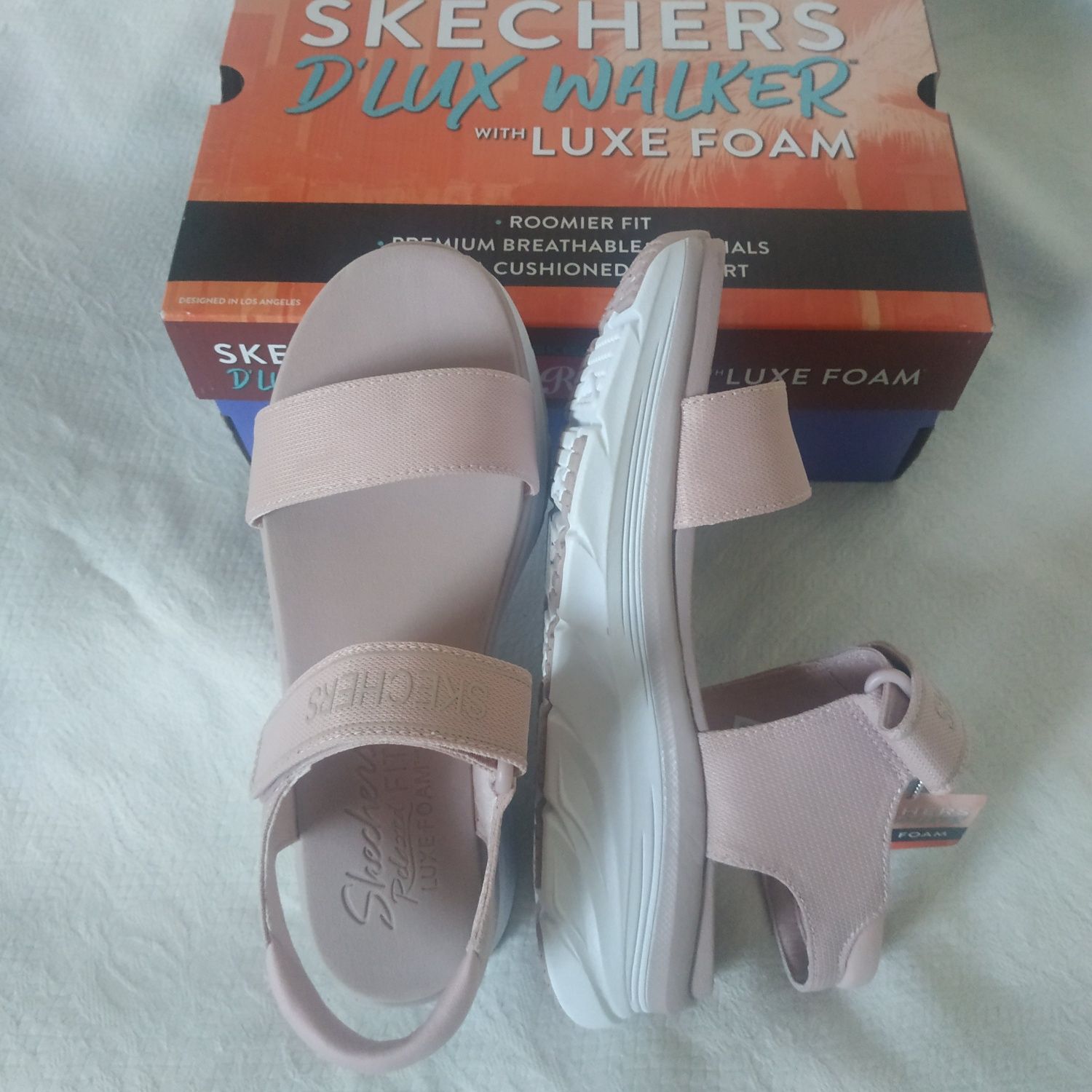 Skechers D'lux Walker Luxe foam босоножки-сандалии пудра р.39 26см new