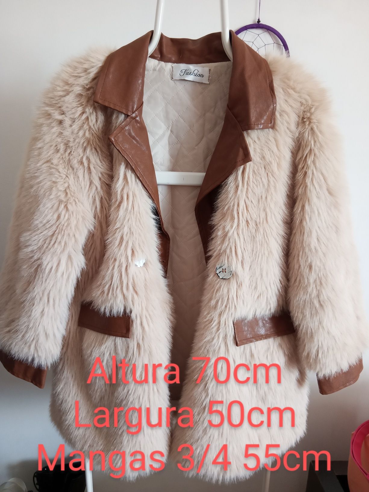 Casaco lindo bege/castanho pelo/pele sintético L/XL