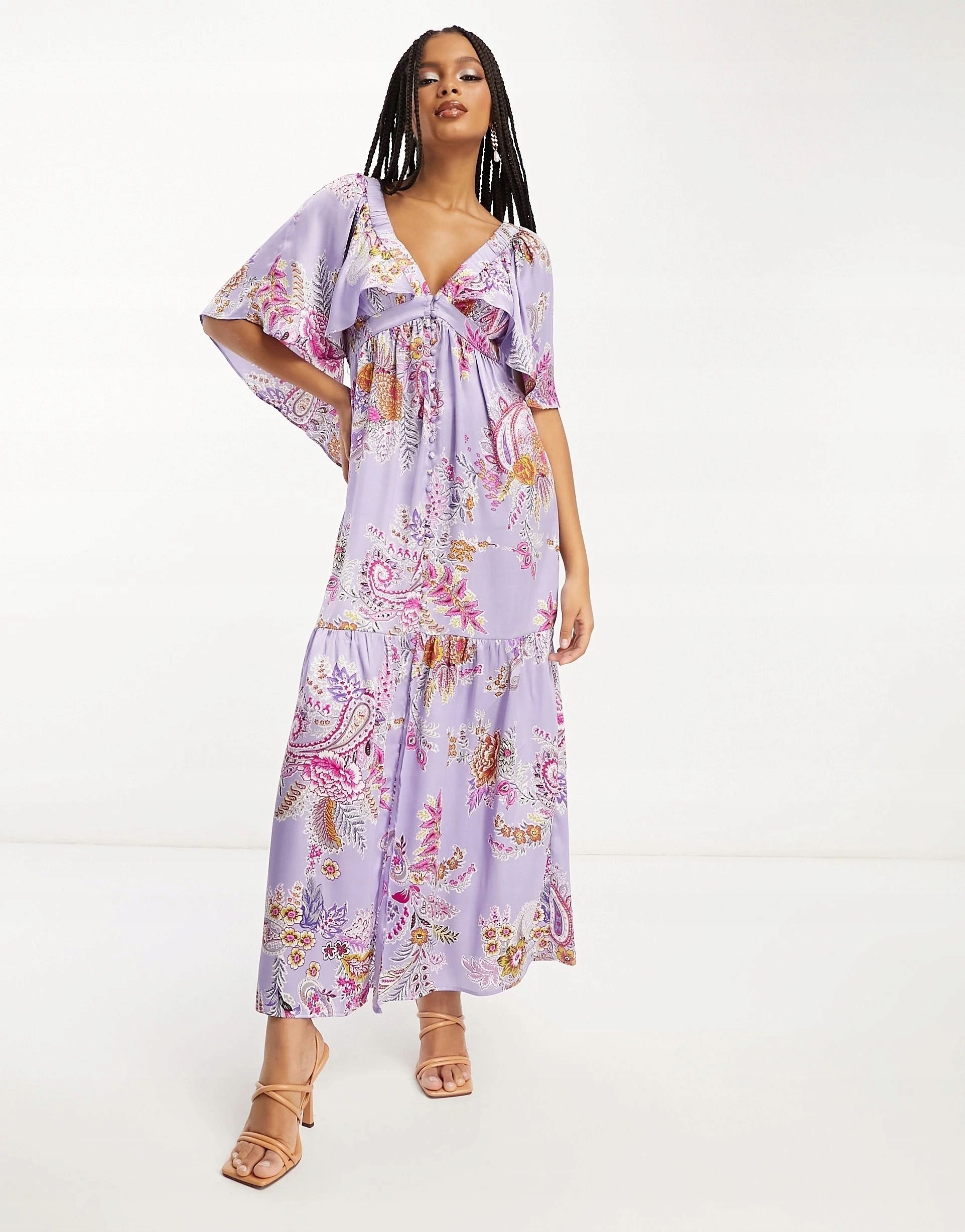 Asos Design 34 Xs Sukienka Lilac Paisley Maxi J24938