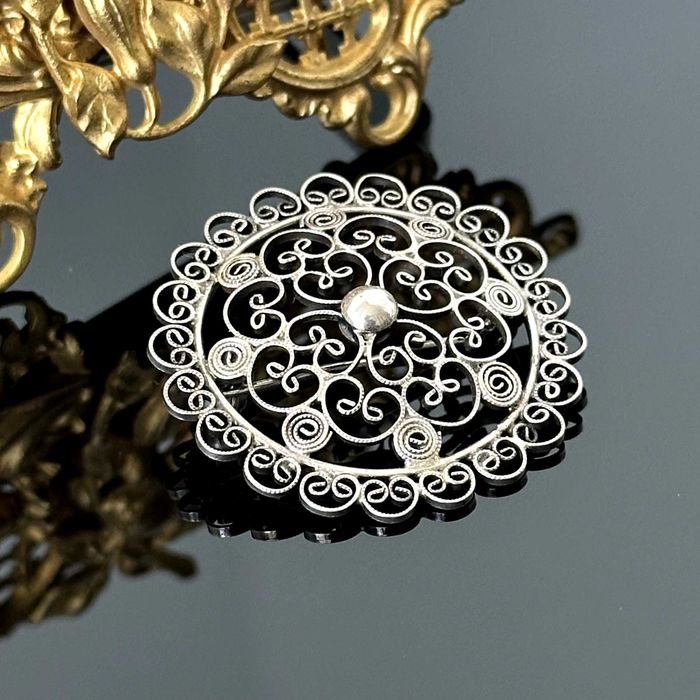 Srebrna secesyjna broszka, oryginał z ok. 1915 roku, srebro próby 835