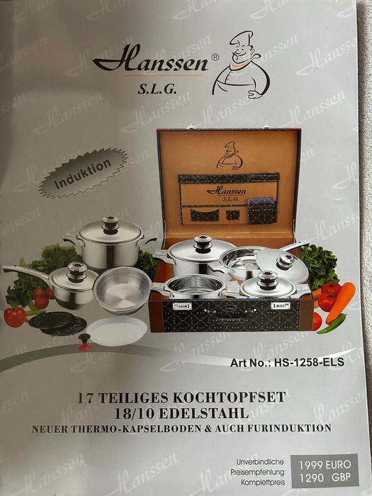 Zestaw garnków firmy Hanssen S.L.G. z termostatami w pokrywkach