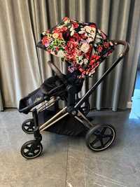 Cybex Priam Rose Gold Blossom Dark spacerówka z folią przeciwdeszczową