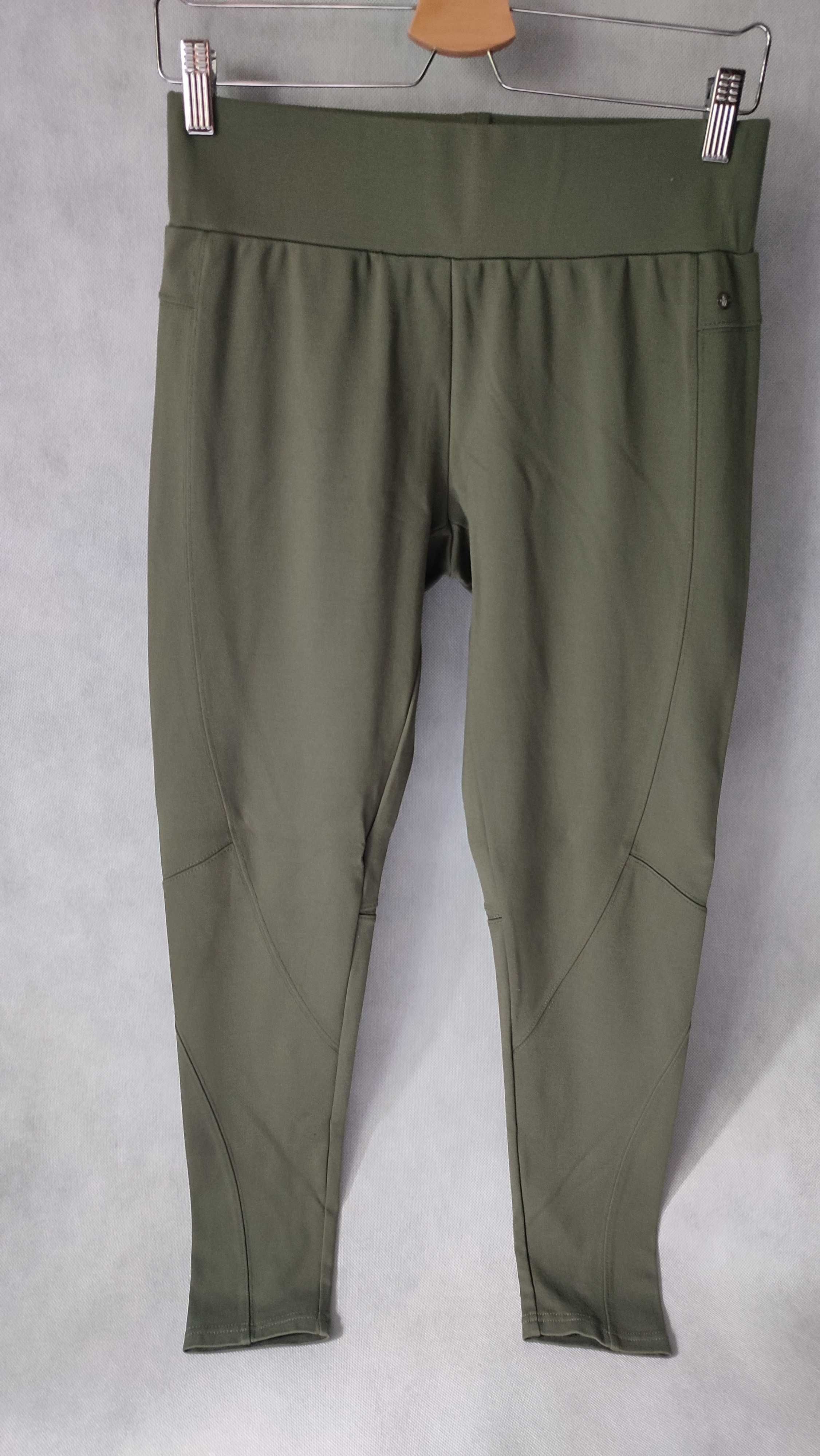 Bawełniane legginsy damskie khaki klasyczne długie nogawki rozmiar L
