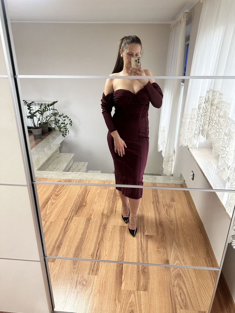 Sukienka bordowa ASOS rozmiar 44 wesele poprawiny komunia