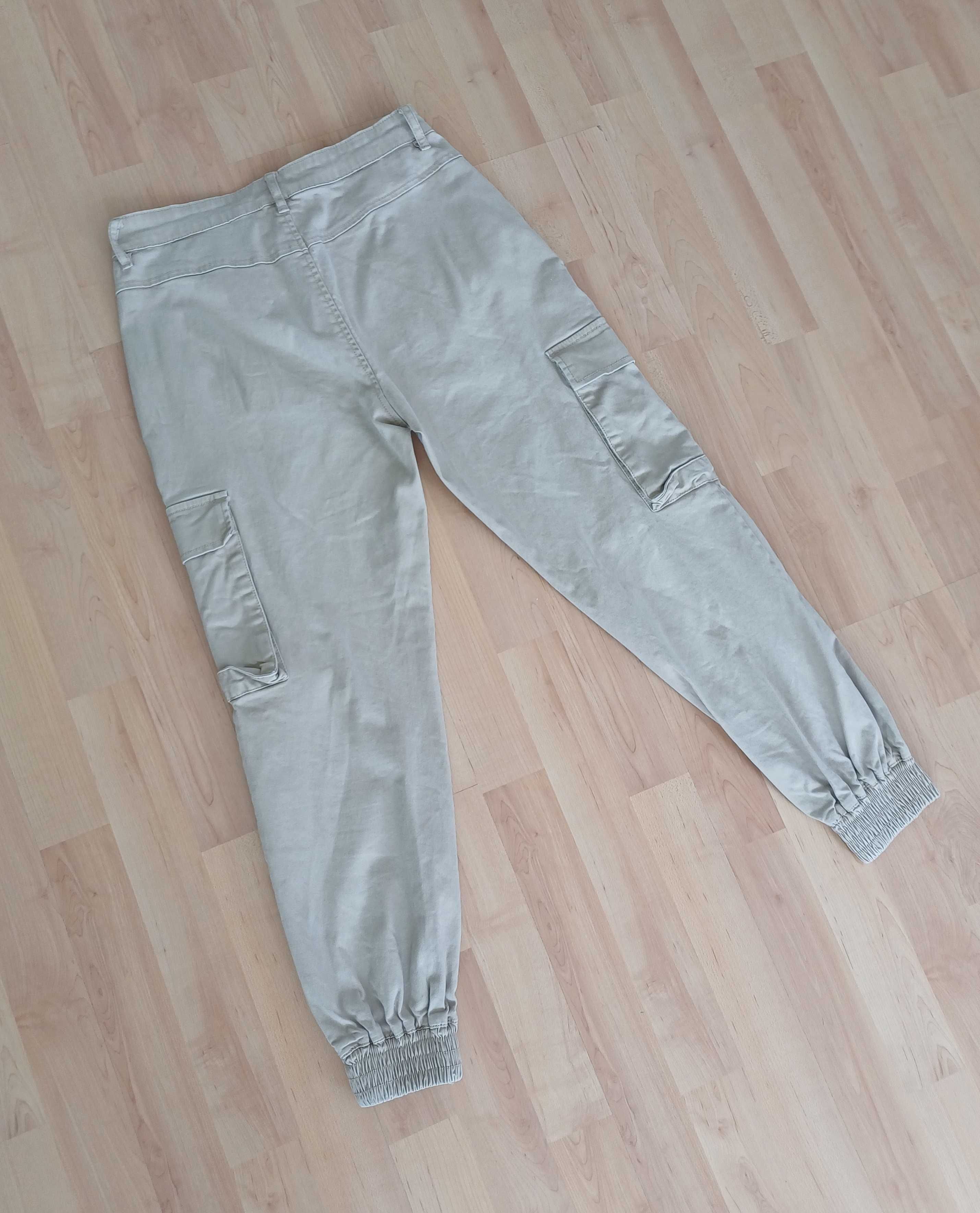 Spodnie długie damskie beżowe joggery ze ściągaczami S/36 M/38 bawełna