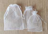 Zestaw tiulowych torebek z krysztalkami torebka biała cekiny ślubne na