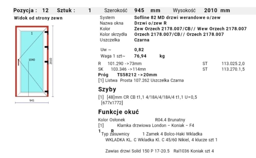 Drzwi balkonowe 3 szybowe z ryglami