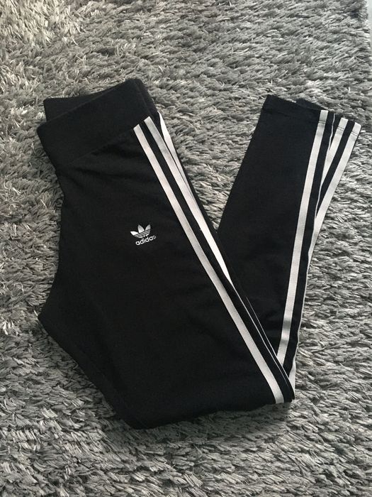 Czarne Legginsy Adidas z 3 paskami i z wysokim stanem High Waist XS/34