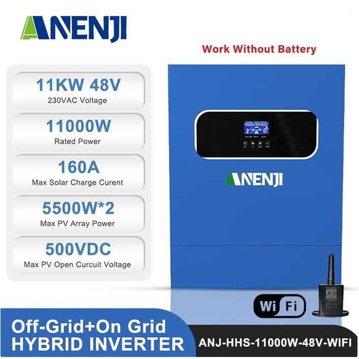 Гібридний інвертор ANENJI ANJ-HHS-11KW-48V-WIFI 160А 48В, 11 кВт