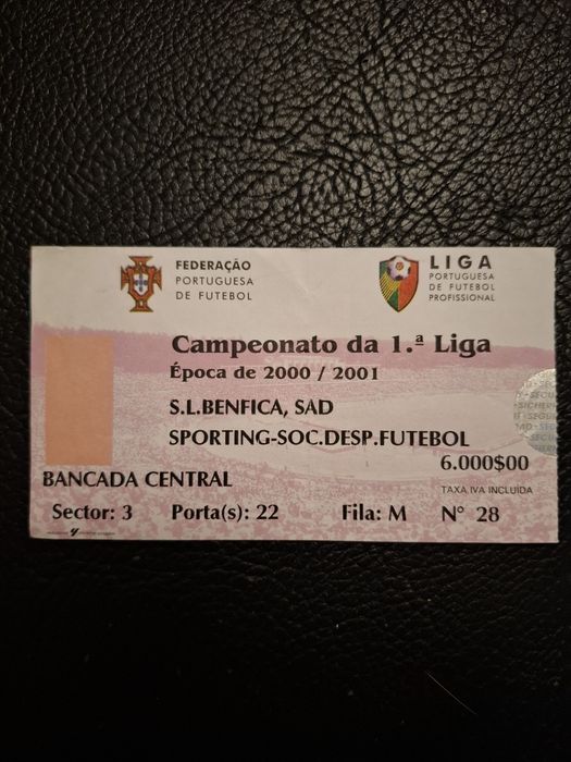 Bilhete Benfica - Sporting 2000 / 2001