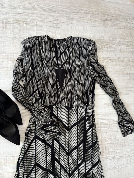 Sukienka długa midi Massimo Dutti rozmiar S wiskoza szara czarna