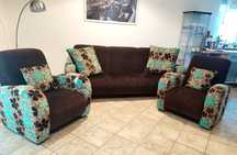 Komplet wypoczynkowy sofa rozkładana + białe pokrowce