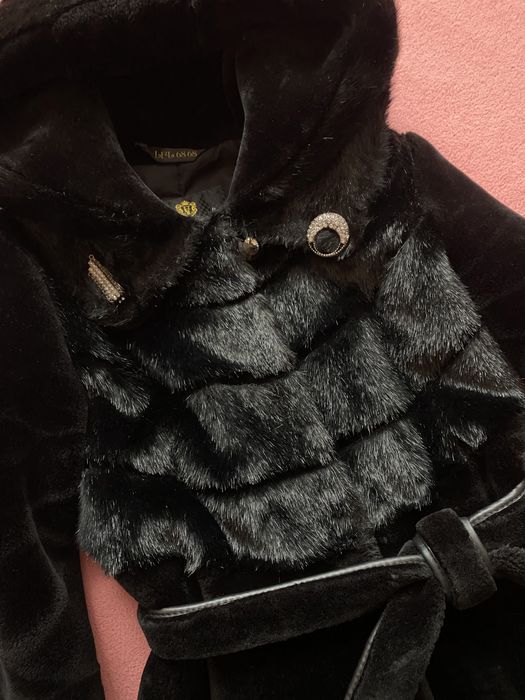 Шуба шубка з еко-хутром з вставками натурального хутра