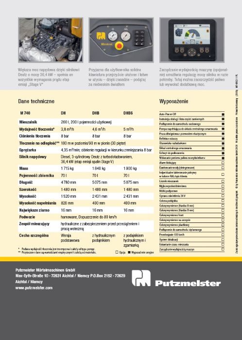 Putzmeister nowej generacji M 740 DBS RATA OD 4065 !!!